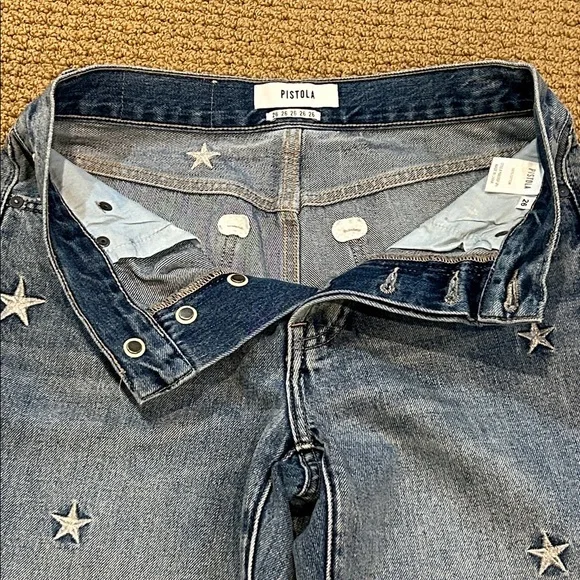 Pistola Charlie High Rise Star Embroidered Straight Leg Jean size 26 Supernova - Picture 5 of 16
